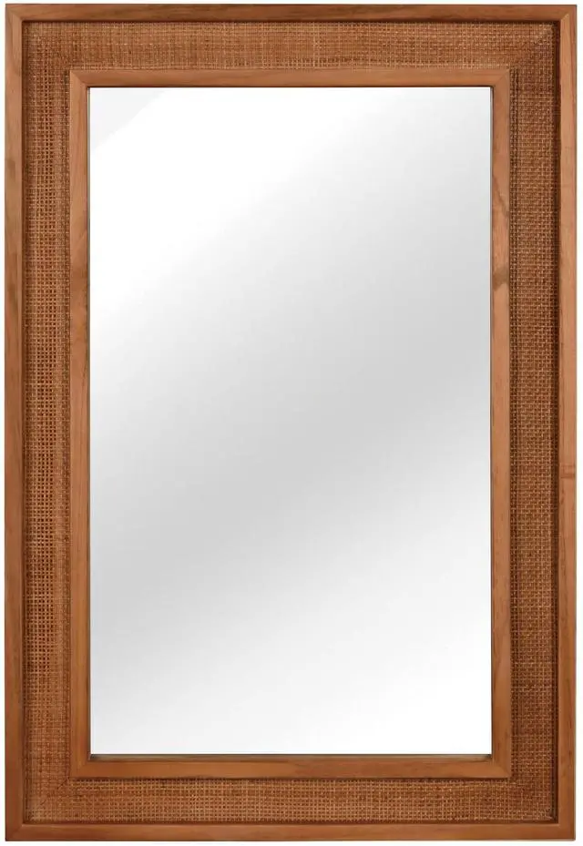 Alt view image 6 of 7 - Yellowish Brown 20"x30" Rattan Rectangle Solid Wood Frame Decorative Mirror,For Farmhouse,Bathroom,Home Decor,Entryway