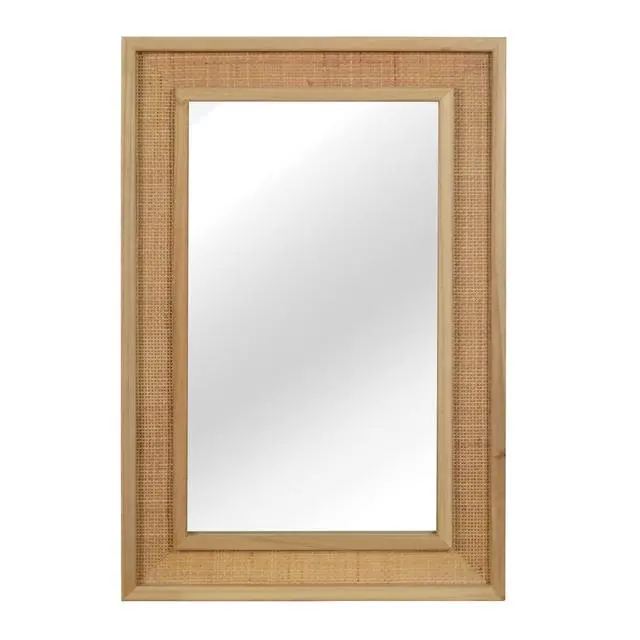 Alt view image 7 of 7 - Natural Wood Color 24"x36" Rattan Rectangle Solid Wood Frame Decorative Mirror,For Farmhouse,Bathroom,Home Decor,Entryway
