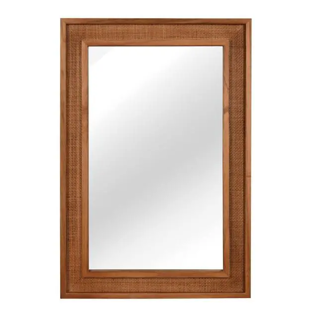 Alt view image 7 of 7 - Yellowish Brown 24"x36" Rattan Rectangle Solid Wood Frame Decorative Mirror,For Farmhouse,Bathroom,Home Decor,Entryway