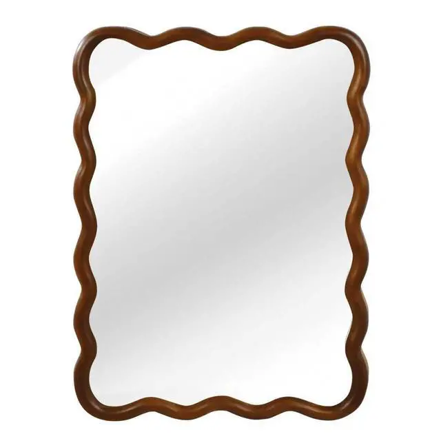 Alt view image 7 of 7 - Black Walnut Color 30"x40" Wavy Rectangle Solid Wood Frame Decorative Mirror,For Bedroom, Bathroom, Living Room, Entryway