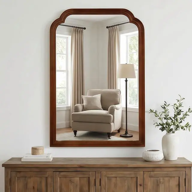 Main image of Black Walnut Color 24" x 36" Solid Wood Frame Rounded Corner Decorative Mirror, For Bedroom, Bathroom, Living Room, Entryway