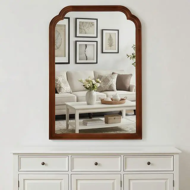 Alt view image 2 of 7 - Black Walnut Color 24" x 36" Solid Wood Frame Rounded Corner Decorative Mirror, For Bedroom, Bathroom, Living Room, Entryway
