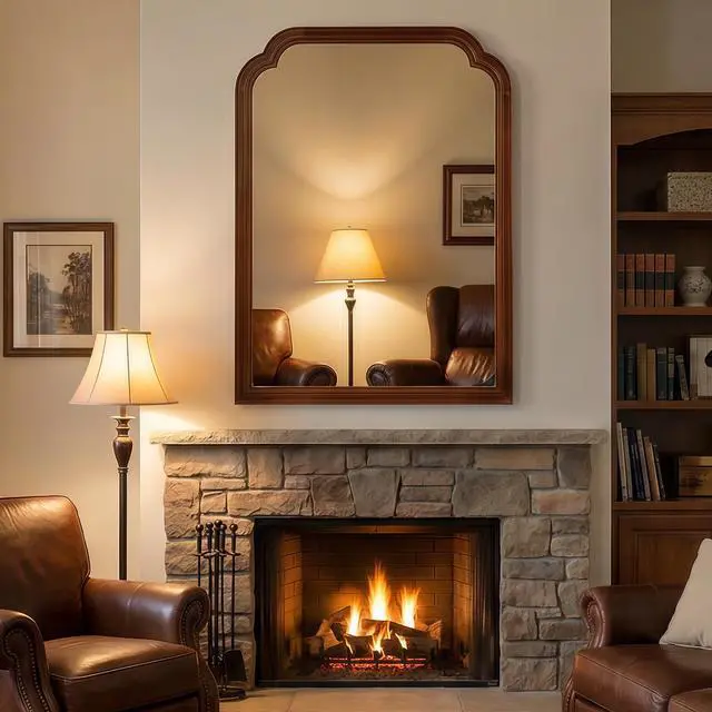 Alt view image 4 of 7 - Black Walnut Color 24" x 36" Solid Wood Frame Rounded Corner Decorative Mirror, For Bedroom, Bathroom, Living Room, Entryway