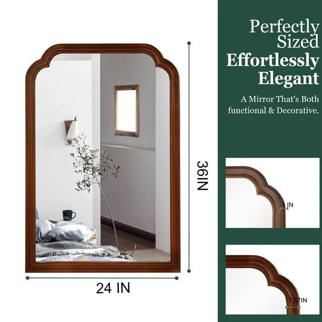 Alt view image 5 of 7 - Black Walnut Color 24" x 36" Solid Wood Frame Rounded Corner Decorative Mirror, For Bedroom, Bathroom, Living Room, Entryway