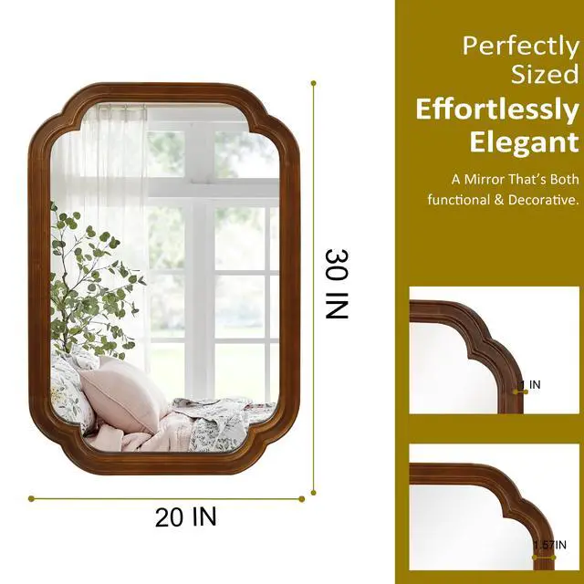 Alt view image 5 of 7 - Black Walnut Color 20" x 30" Solid Wood Frame Rounded Corner Decorative Mirror, For Bedroom, Bathroom, Living Room, Entryway
