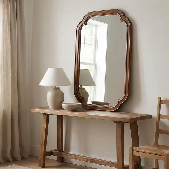 Alt view image 4 of 7 - Black Walnut Color 24" x 36" Solid Wood Frame Rounded Corner Decorative Mirror, For Bedroom, Bathroom, Living Room, Entryway