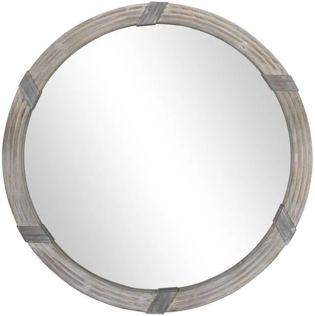 Main image of HOMCOM 30.75" Wood Wall Mirror, Farmhouse Decorative e Round Mirror for Wall Decor in Living Room, Bedroom, Natural Wood Color