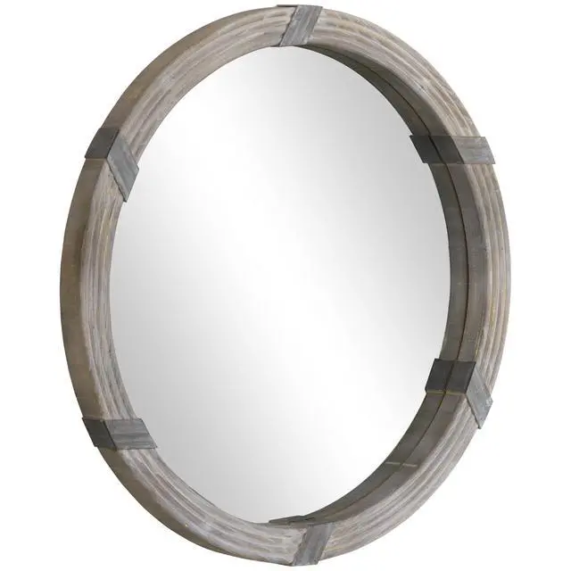 Alt view image 3 of 7 - HOMCOM 30.75" Wood Wall Mirror, Farmhouse Decorative e Round Mirror for Wall Decor in Living Room, Bedroom, Natural Wood Color