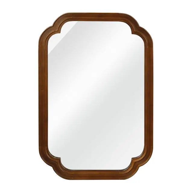 Alt view image 7 of 7 - Black Walnut Color 24" x 36" Solid Wood Frame Rounded Corner Decorative Mirror, For Bedroom, Bathroom, Living Room, Entryway