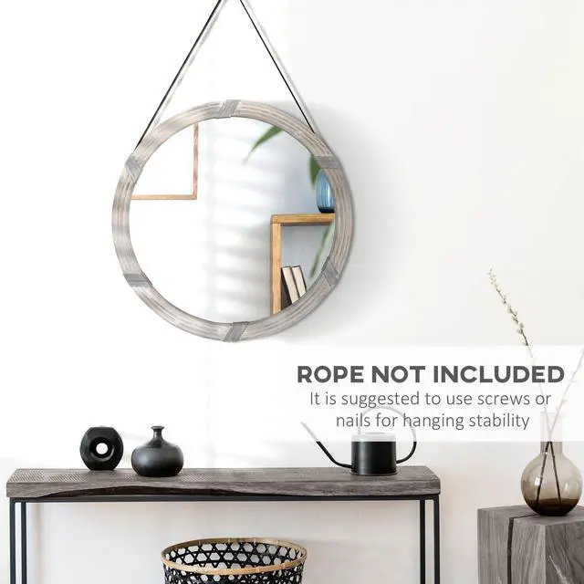 Alt view image 7 of 7 - HOMCOM 30.75" Wood Wall Mirror, Farmhouse Decorative e Round Mirror for Wall Decor in Living Room, Bedroom, Natural Wood Color