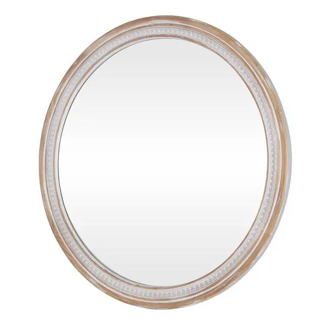 Alt view image 4 of 7 - 30" Round Solid Wood Farmhouse Wall Mirror,Rustic Boho Circle Decorative Mirrors for Bathroom,Shabby Chic Wall Mounted Mirror for Bathroom Vanity Living Room Entryway