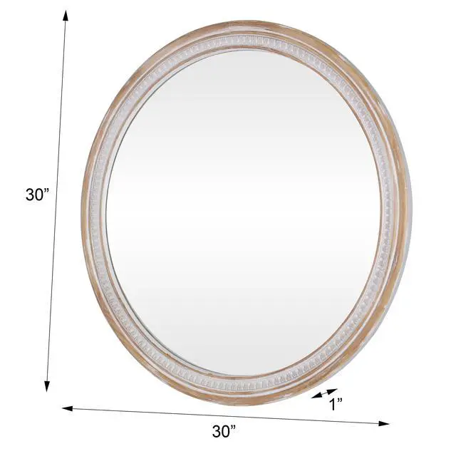 Alt view image 6 of 7 - 30" Round Solid Wood Farmhouse Wall Mirror,Rustic Boho Circle Decorative Mirrors for Bathroom,Shabby Chic Wall Mounted Mirror for Bathroom Vanity Living Room Entryway