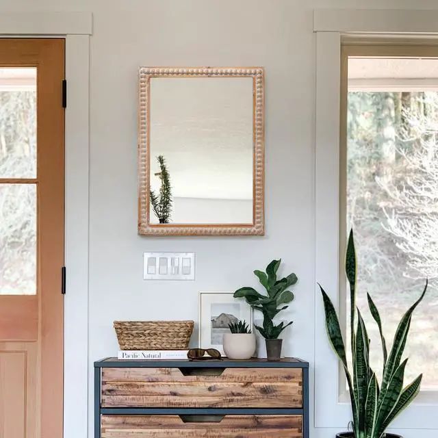 Alt view image 5 of 7 - 22x30 Inches Wood Framed Mirrors for Bathroom,Wooden Frame Wall Mirror Farmhouse Wall Mounted Rectangle Mirror for Vanity (Horizontal/Vertical) with beading