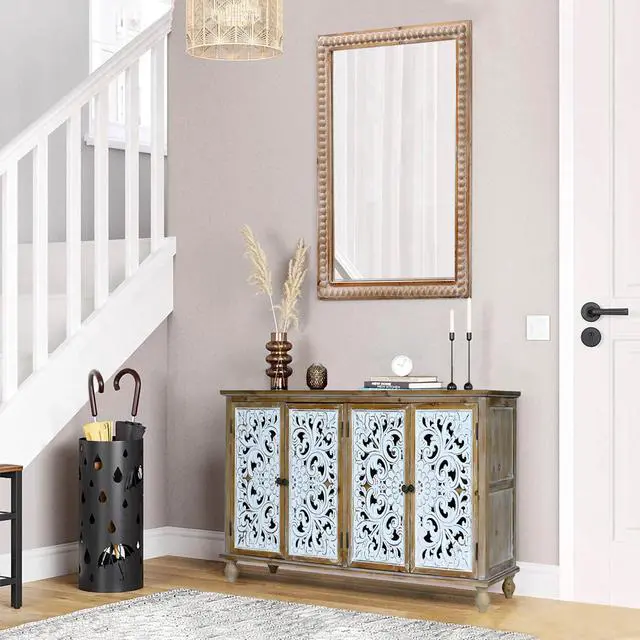 Alt view image 4 of 7 - 22x30 Inches Wood Framed Mirrors for Bathroom,Wooden Frame Wall Mirror Farmhouse Wall Mounted Rectangle Mirror for Vanity (Horizontal/Vertical) with beading