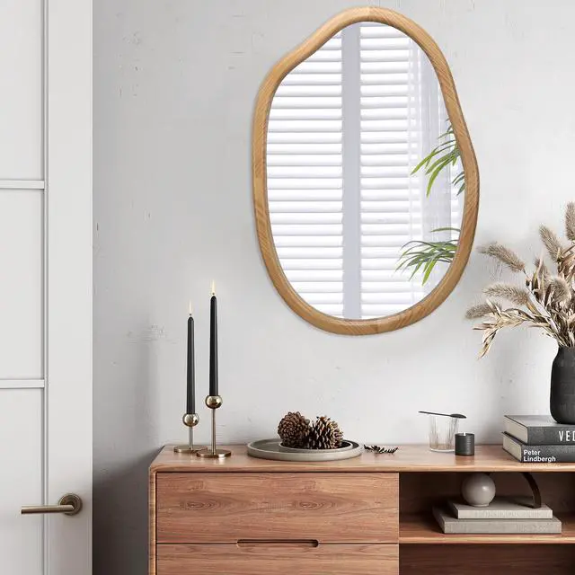 Alt view image 3 of 7 - Irregular Wall Mirror Decorative, Asymmetrical Mirror for Wall Decor, Wavy Accent Mirrors for Living Room Bathroom Bedroom Entryway, Abstract Irregular Shape Curvy Mirror, 32"x22"