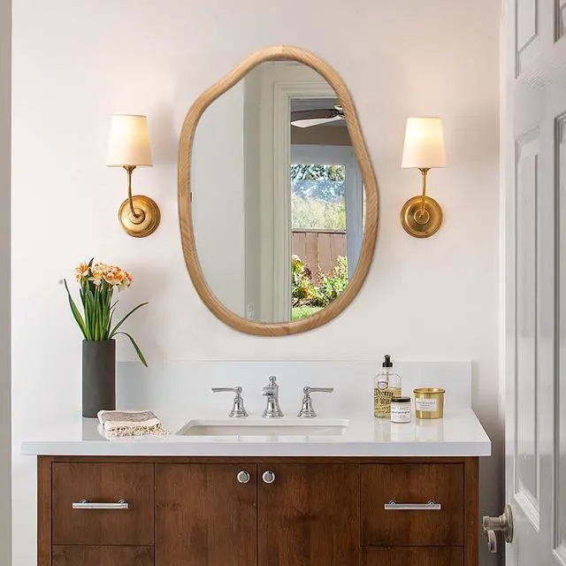 Alt view image 4 of 7 - Irregular Wall Mirror Decorative, Asymmetrical Mirror for Wall Decor, Wavy Accent Mirrors for Living Room Bathroom Bedroom Entryway, Abstract Irregular Shape Curvy Mirror, 32"x22"