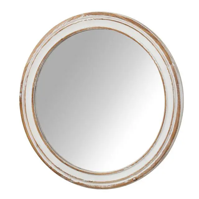 Alt view image 3 of 7 - 27.5 inches Round Wall Mirror for Bathroom Vanity, Wooden Farmhouse Circle Mirrors for Bedroom, Entryway, Living Room, Kithen Whitewash Edge Decorative Mirror for Home, Office