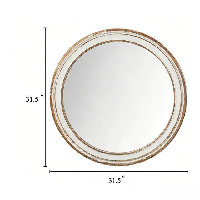 Alt view image 3 of 7 - 31.5 inches Round Wall Mirror for Bathroom Vanity, Wooden Farmhouse Circle Mirrors for Bedroom, Entryway, Living Room, Kithen Whitewash Edge Decorative Mirror for Home, Office