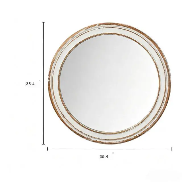 Alt view image 3 of 7 - 35.4 inches Round Wall Mirror for Bathroom Vanity, Wooden Farmhouse Circle Mirrors for Bedroom, Entryway, Living Room, Kithen Whitewash Edge Decorative Mirror for Home, Office