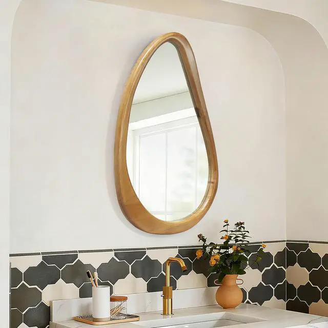 Alt view image 4 of 7 - Modern Irregular Teardrop Wooden Wall Mirror, 29.92" x 20.08" Decorative Accent Mirror for Bathroom, Bedroom, Living Room, Mid-Century Home Decor