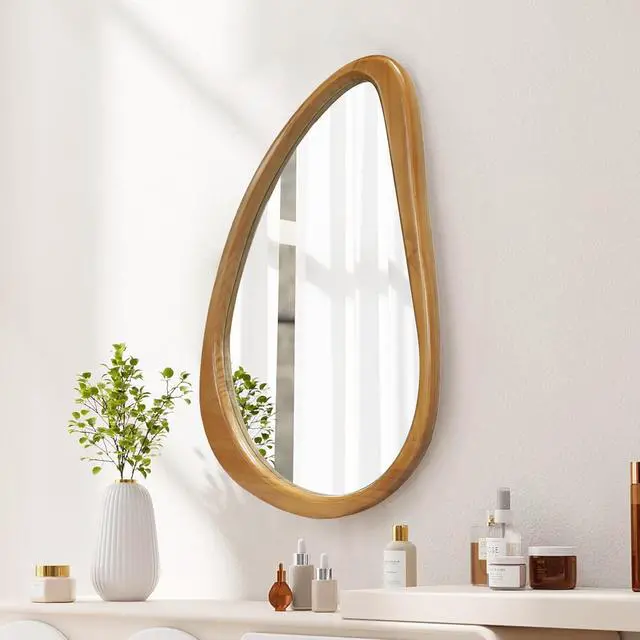 Alt view image 2 of 7 - Modern Irregular Teardrop Wooden Wall Mirror, 29.92" x 20.08" Decorative Accent Mirror for Bathroom, Bedroom, Living Room, Mid-Century Home Decor
