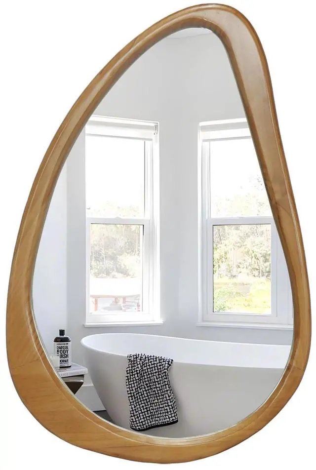 Alt view image 6 of 7 - Modern Irregular Teardrop Wooden Wall Mirror, 29.92" x 20.08" Decorative Accent Mirror for Bathroom, Bedroom, Living Room, Mid-Century Home Decor