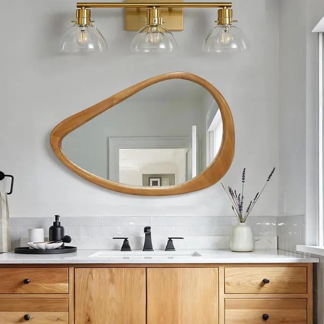 Alt view image 5 of 7 - Modern Irregular Teardrop Wooden Wall Mirror, 29.92" x 20.08" Decorative Accent Mirror for Bathroom, Bedroom, Living Room, Mid-Century Home Decor