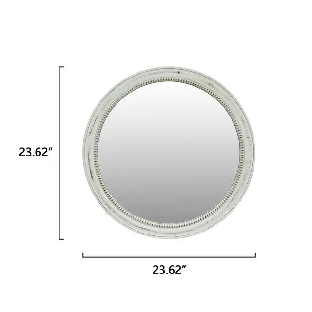 Alt view image 6 of 7 - Round Distressed White Wood Beaded Wall Mirror, 23.62" Farmhouse Vintage Accent Mirror for Bathroom, Bedroom, Entryway, Shabby Chic Decorative Mirror