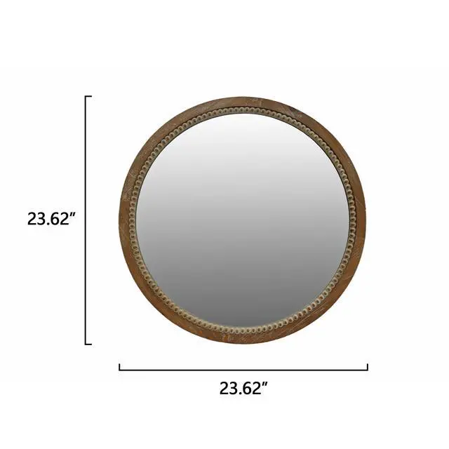 Alt view image 7 of 7 - Round Distressed Wood Beaded Wall Mirror, 23.62" Farmhouse Vintage Accent Mirror for Bathroom, Bedroom, Entryway, Rustic Decorative Mirror