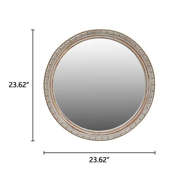 Alt view image 7 of 7 - Ornate Round Wall Mirror (23.62" x 23.62") - Distressed Silver-Gold Carved Frame, Decorative Hanging Mirror for Bathroom, Bedroom, Entryway & Living Room