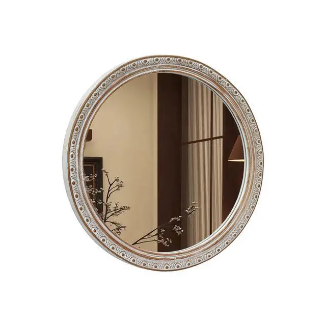 Alt view image 3 of 7 - Ornate Round Wall Mirror (23.62" x 23.62") - Distressed Silver-Gold Carved Frame, Decorative Hanging Mirror for Bathroom, Bedroom, Entryway & Living Room
