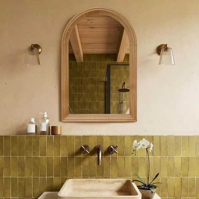 Alt view image 2 of 7 - Arched Wood Framed Wall Mirror, 35.43" H x 23.62" W Rustic Decorative Mirror for Bathroom/Vanity/Living Room (Natural Oak Finish)
