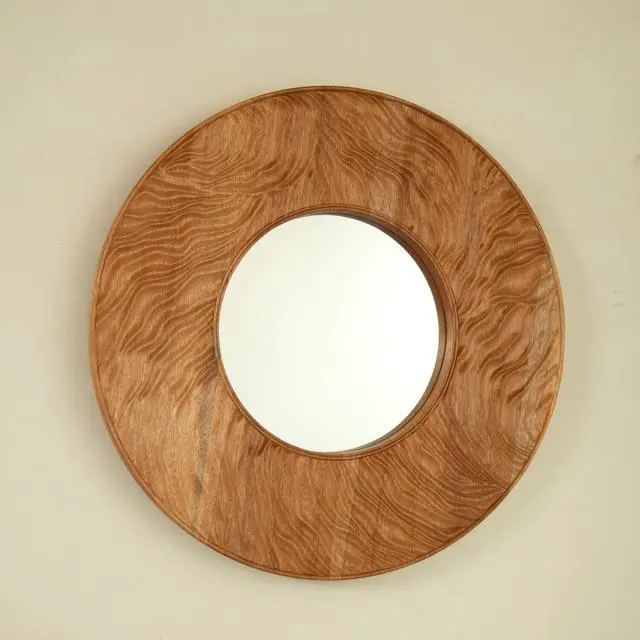 Alt view image 4 of 7 - 24'' Ring Mirror, Wall-mounted Vintage Circle Solid Rosewood Decorative Mirror, Round Mirror, Suitable for Bathroom, Bedroom, Living Room, Entryway, etc.
