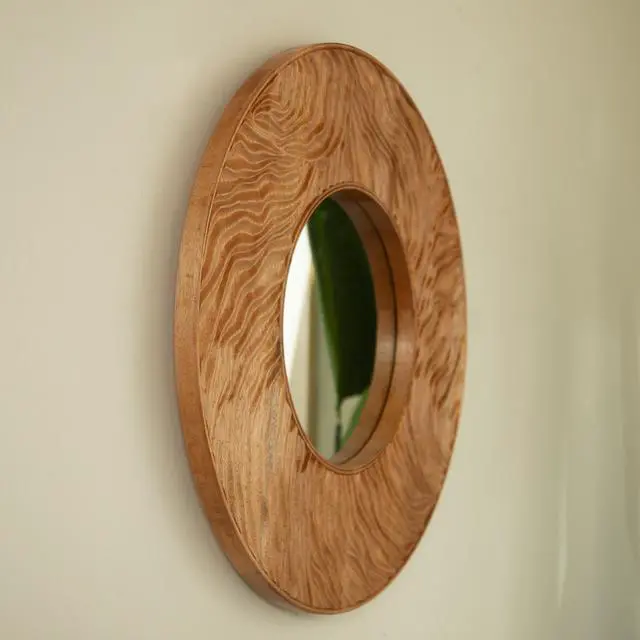 Alt view image 2 of 7 - 24'' Ring Mirror, Wall-mounted Vintage Circle Solid Rosewood Decorative Mirror, Round Mirror, Suitable for Bathroom, Bedroom, Living Room, Entryway, etc.