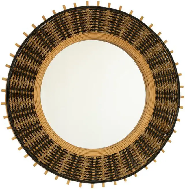 Main image of 23'' Echo Mirror, Bamboo Round Art Wall Mirror with Light Yellow and Black Hemp Ropes, Suitable for Bathroom, Bedroom, Living Room, Entryway, etc.