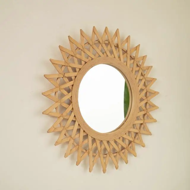 Alt view image 4 of 7 - 24'' Solana Mirror, Wall-mounted Bamboo Artistry Circle Mirror with Hemp, Irregular Shape, Suitable for Bathroom, Bedroom, Living Room, Entryway, etc.