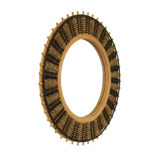 Alt view image 7 of 7 - 23'' Echo Mirror, Bamboo Round Art Wall Mirror with Light Yellow and Black Hemp Ropes, Suitable for Bathroom, Bedroom, Living Room, Entryway, etc.