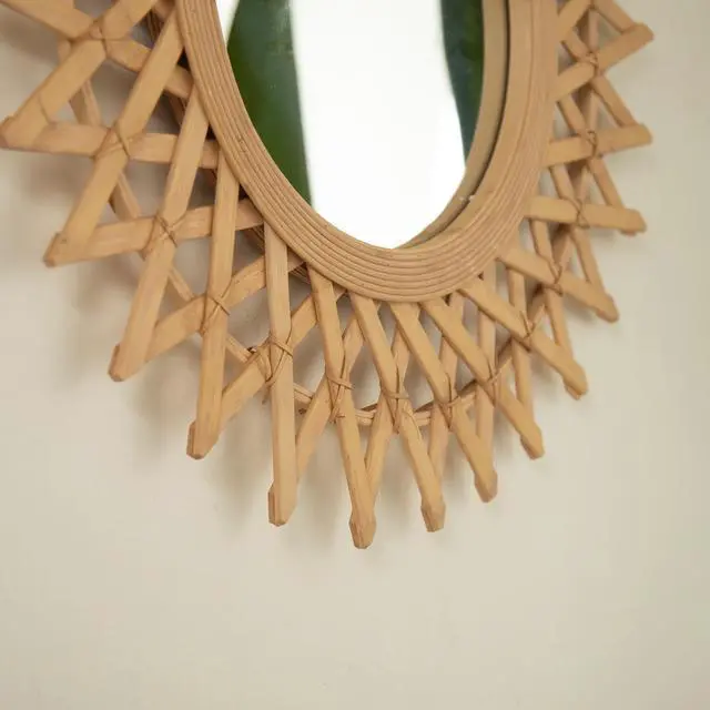 Alt view image 5 of 7 - 24'' Solana Mirror, Wall-mounted Bamboo Artistry Circle Mirror with Hemp, Irregular Shape, Suitable for Bathroom, Bedroom, Living Room, Entryway, etc.