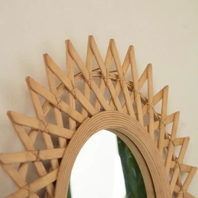 Alt view image 3 of 7 - 24'' Solana Mirror, Wall-mounted Bamboo Artistry Circle Mirror with Hemp, Irregular Shape, Suitable for Bathroom, Bedroom, Living Room, Entryway, etc.