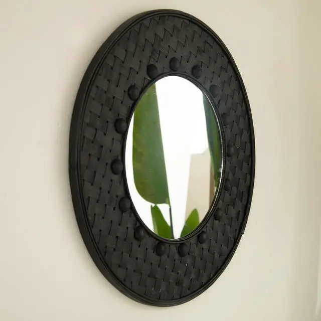 Alt view image 2 of 7 - 24'' Solea Mirror, Hand-woven Black Bamboo Artistry Wall Hanging Circle Mirror, Suitable for Bathroom, Bedroom, Living Room, Entryway, etc.
