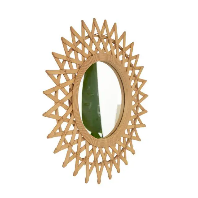 Alt view image 7 of 7 - 24'' Solana Mirror, Wall-mounted Bamboo Artistry Circle Mirror with Hemp, Irregular Shape, Suitable for Bathroom, Bedroom, Living Room, Entryway, etc.