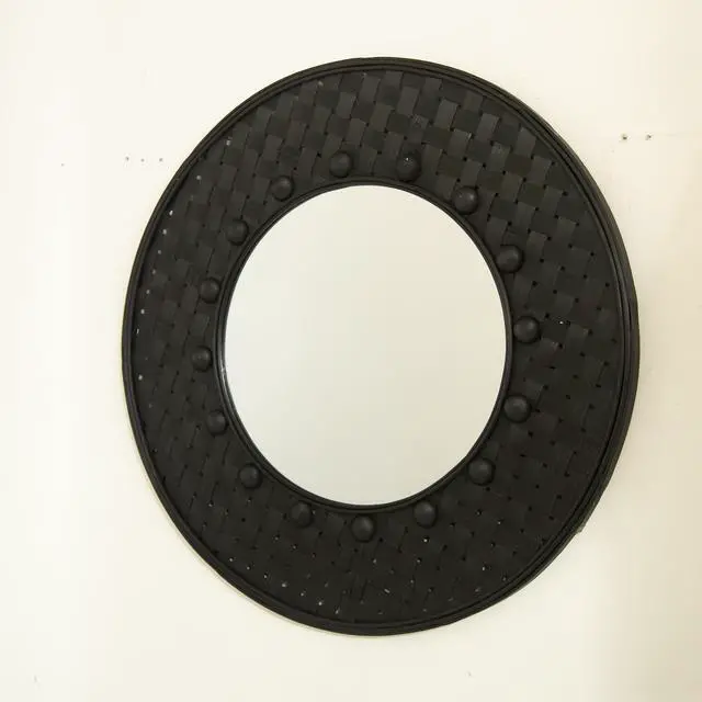 Alt view image 4 of 7 - 24'' Solea Mirror, Hand-woven Black Bamboo Artistry Wall Hanging Circle Mirror, Suitable for Bathroom, Bedroom, Living Room, Entryway, etc.