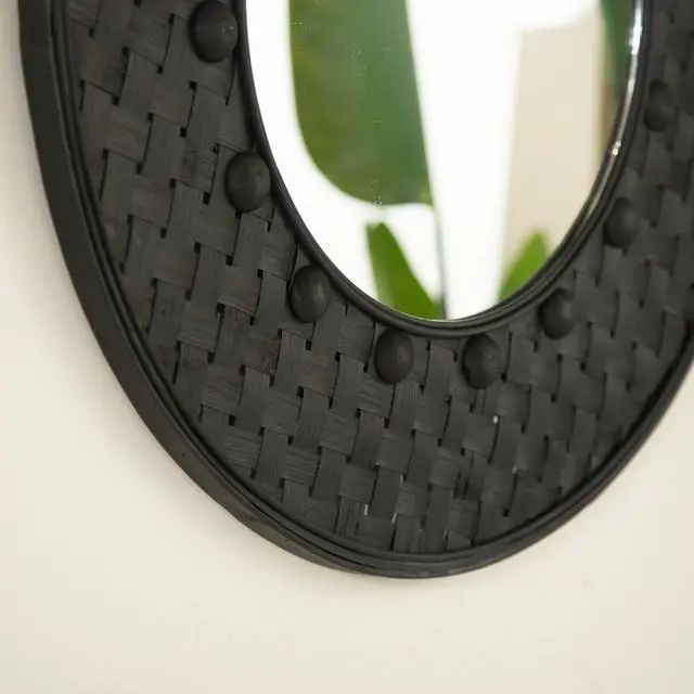 Alt view image 3 of 7 - 24'' Solea Mirror, Hand-woven Black Bamboo Artistry Wall Hanging Circle Mirror, Suitable for Bathroom, Bedroom, Living Room, Entryway, etc.