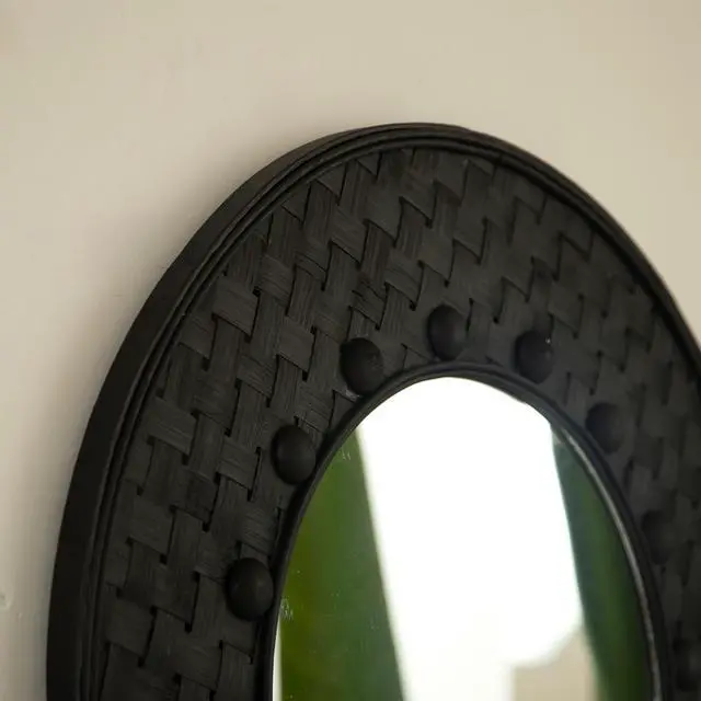 Alt view image 5 of 7 - 24'' Solea Mirror, Hand-woven Black Bamboo Artistry Wall Hanging Circle Mirror, Suitable for Bathroom, Bedroom, Living Room, Entryway, etc.