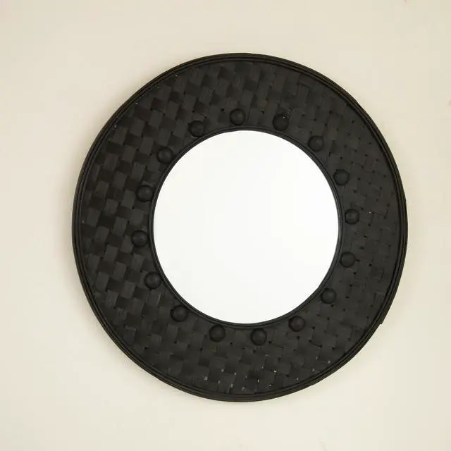 Alt view image 7 of 7 - 24'' Solea Mirror, Hand-woven Black Bamboo Artistry Wall Hanging Circle Mirror, Suitable for Bathroom, Bedroom, Living Room, Entryway, etc.