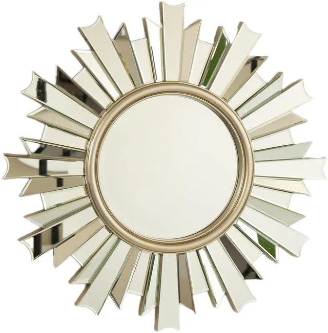 Main image of 26'' HenGis Mirror, Wall-mounted Sunburst-shaped PU Art Decorative Mirror, Suitable for Bathroom, Bedroom, Living Room, Corridor, Entryway, etc.