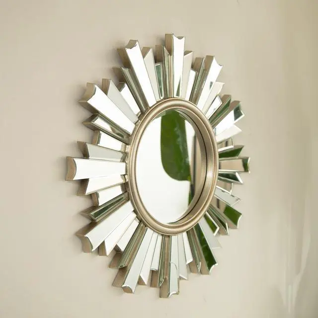 Alt view image 2 of 7 - 26'' HenGis Mirror, Wall-mounted Sunburst-shaped PU Art Decorative Mirror, Suitable for Bathroom, Bedroom, Living Room, Corridor, Entryway, etc.