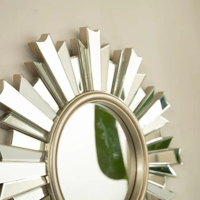 Alt view image 5 of 7 - 26'' HenGis Mirror, Wall-mounted Sunburst-shaped PU Art Decorative Mirror, Suitable for Bathroom, Bedroom, Living Room, Corridor, Entryway, etc.