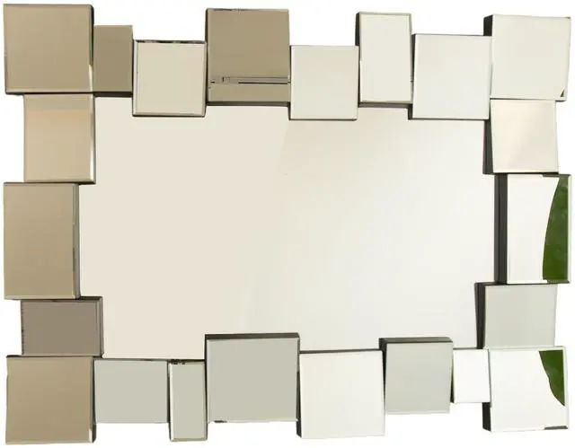 Main image of 30'' Reage Mirror, Wall-mounted Geometric Square-spliced PU Art Decorative Mirror, Suitable for Bathroom, Bedroom, Living Room, Corridor, Entryway, etc.