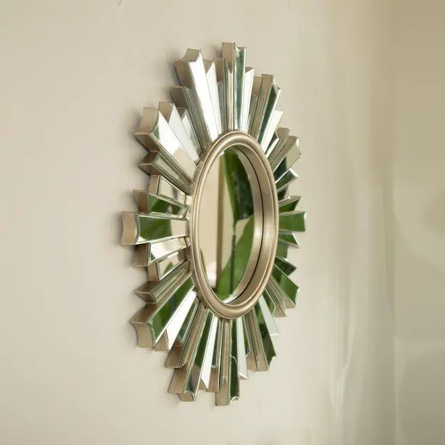 Alt view image 4 of 7 - 26'' HenGis Mirror, Wall-mounted Sunburst-shaped PU Art Decorative Mirror, Suitable for Bathroom, Bedroom, Living Room, Corridor, Entryway, etc.